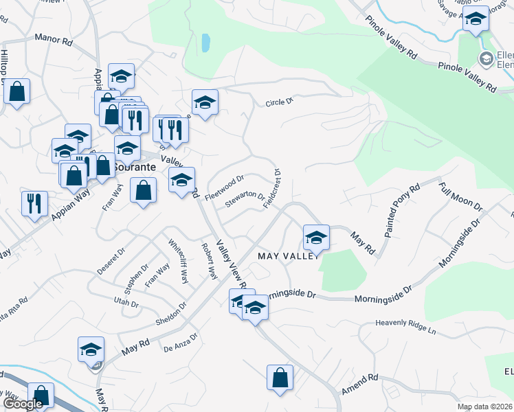 map of restaurants, bars, coffee shops, grocery stores, and more near 3440 Stewarton Drive in Richmond
