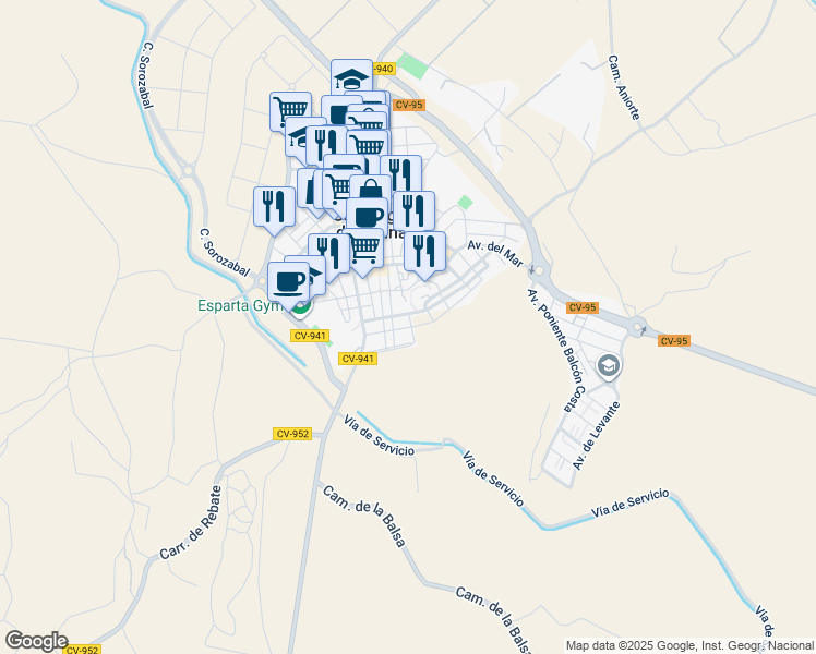 map of restaurants, bars, coffee shops, grocery stores, and more near 2 Calle Juan M Galán in San Miguel de Salinas
