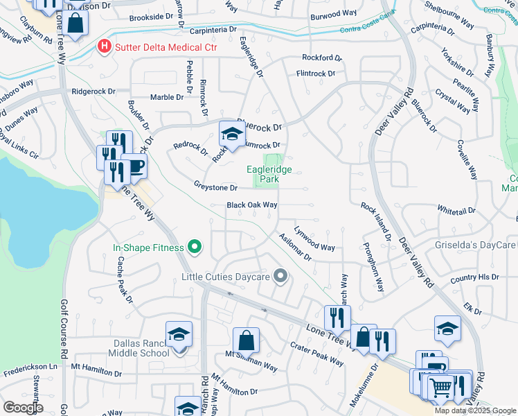 map of restaurants, bars, coffee shops, grocery stores, and more near 2003 Barkwood Court in Antioch