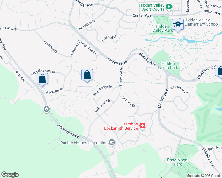 map of restaurants, bars, coffee shops, grocery stores, and more near 107 Bramblewood Lane in Pleasant Hill