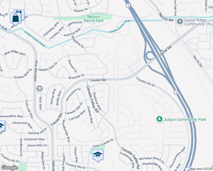 map of restaurants, bars, coffee shops, grocery stores, and more near 4537 Wagon Trail Way in Antioch