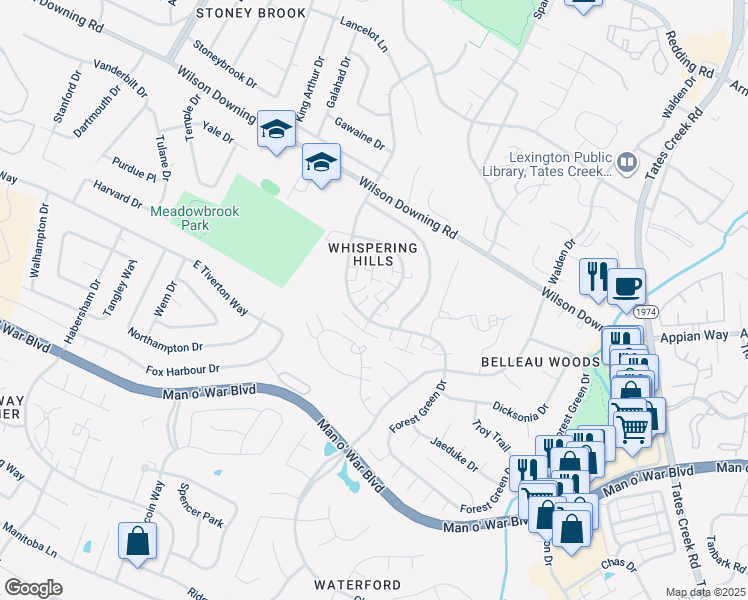 map of restaurants, bars, coffee shops, grocery stores, and more near 3724 Hacker Court in Lexington