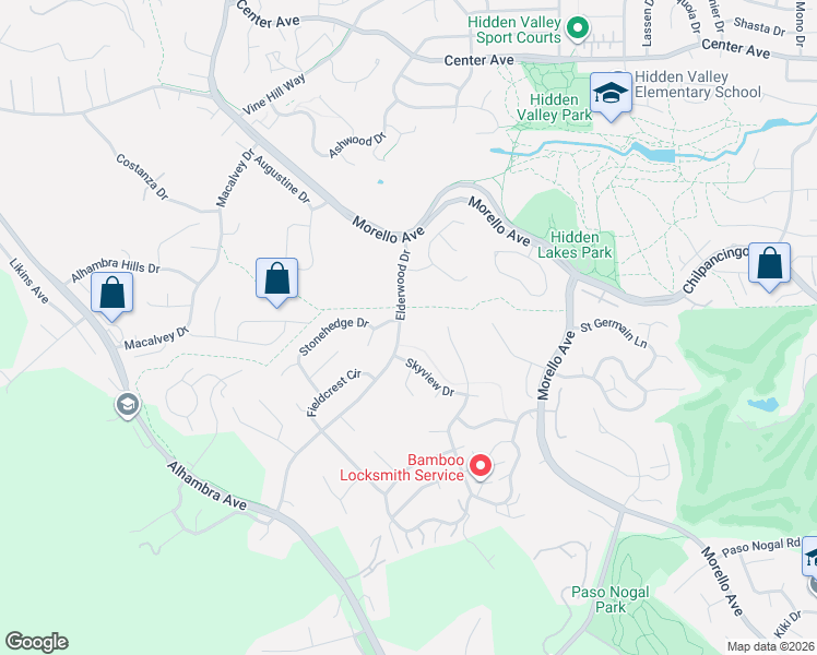 map of restaurants, bars, coffee shops, grocery stores, and more near 211 Elderwood Drive in Pleasant Hill