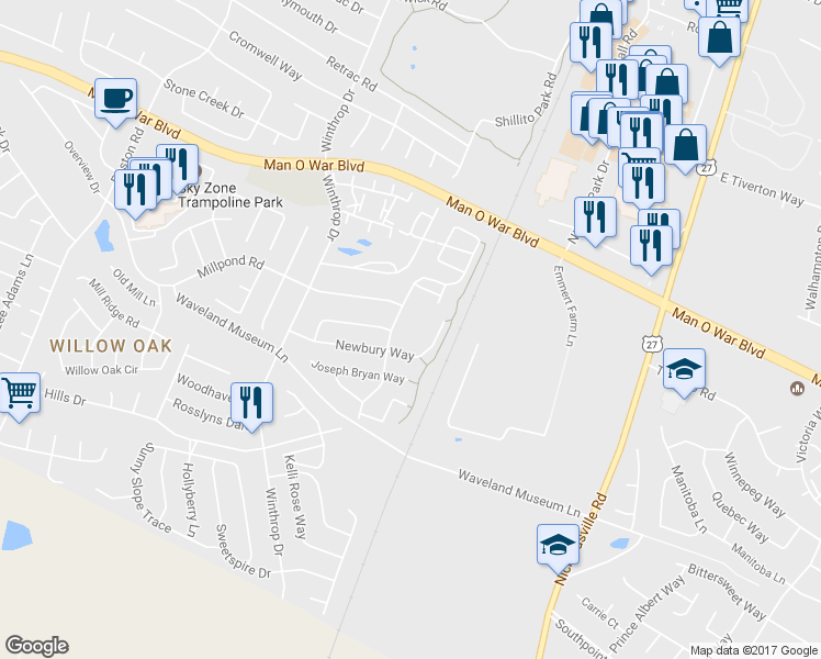 map of restaurants, bars, coffee shops, grocery stores, and more near 3725 Lochdale Terrace in Lexington