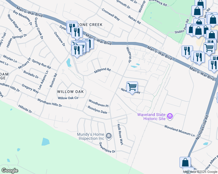 map of restaurants, bars, coffee shops, grocery stores, and more near 3753 Mossbridge Way in Lexington