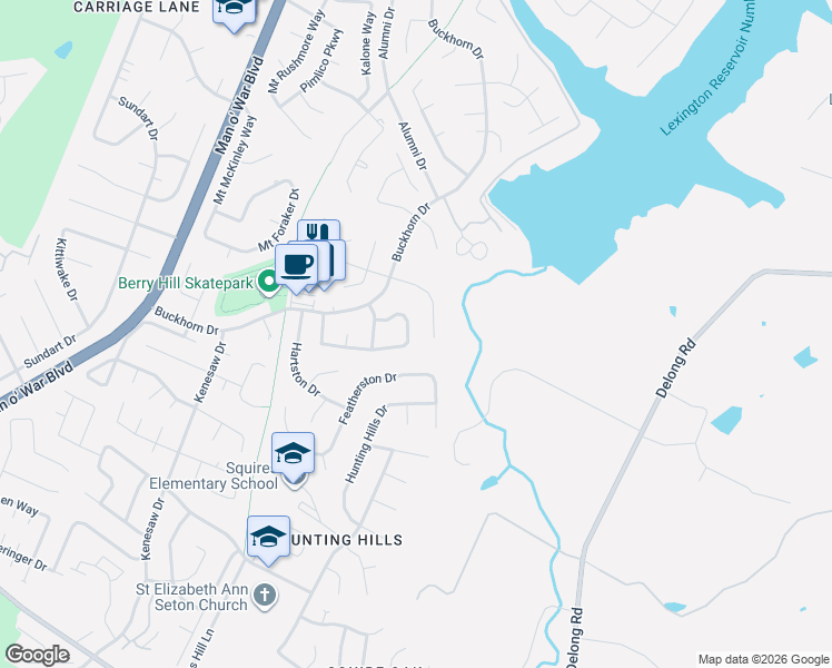 map of restaurants, bars, coffee shops, grocery stores, and more near 3449 Royal Wood Road in Lexington