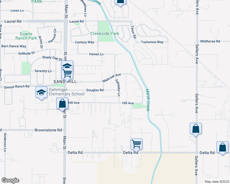 map of restaurants, bars, coffee shops, grocery stores, and more near 223 Douglas Rd in Oakley