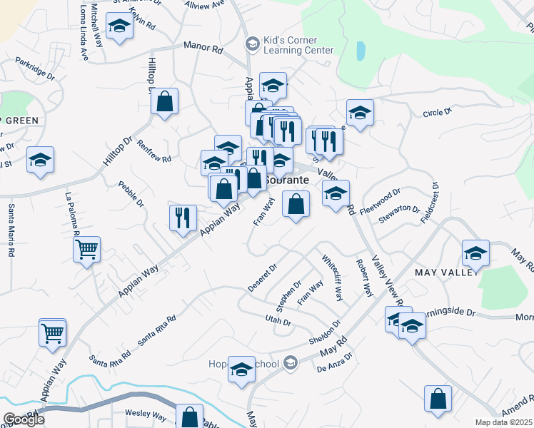 map of restaurants, bars, coffee shops, grocery stores, and more near 4167 Fran Way in Richmond