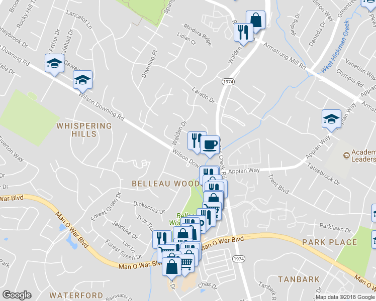 map of restaurants, bars, coffee shops, grocery stores, and more near 3883 Sugar Creek Drive in Lexington
