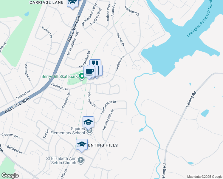 map of restaurants, bars, coffee shops, grocery stores, and more near 3320 Fox Trace Road in Lexington