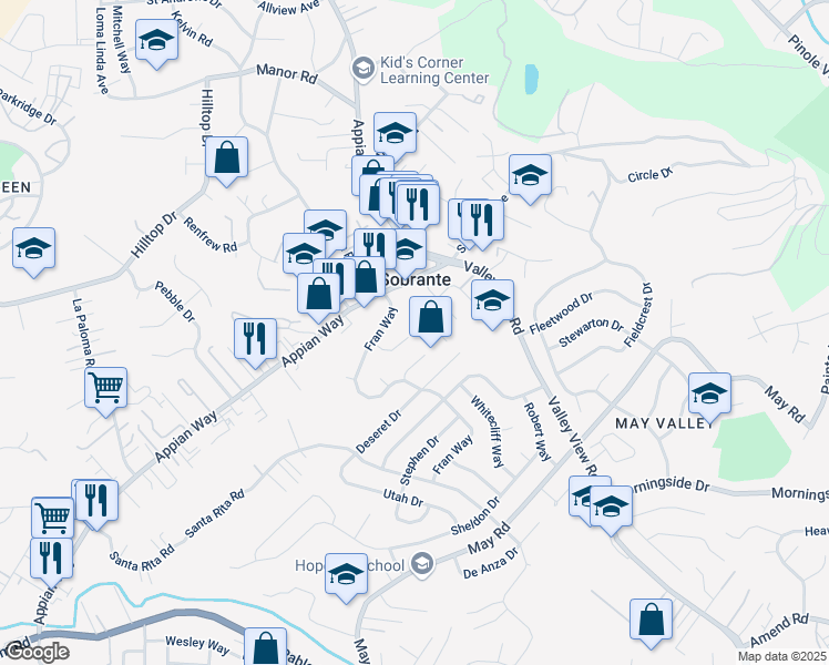 map of restaurants, bars, coffee shops, grocery stores, and more near 3135 Serene Court in Richmond
