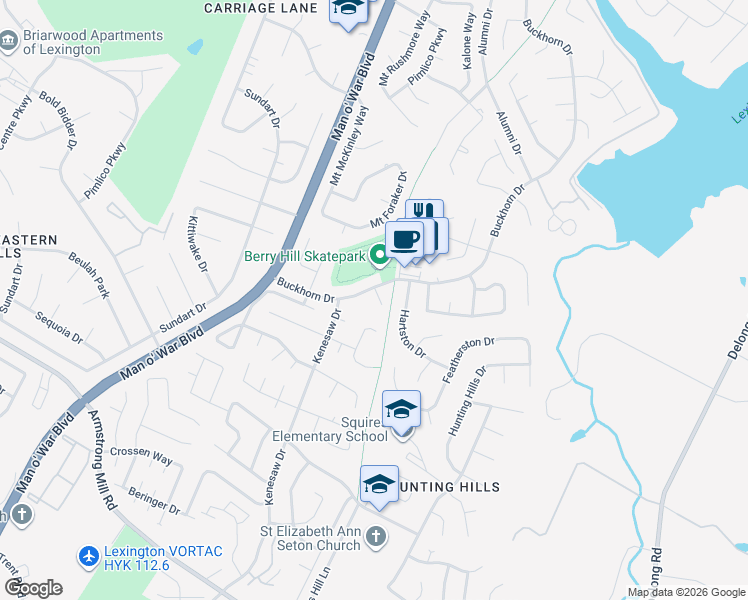 map of restaurants, bars, coffee shops, grocery stores, and more near 3305 Alva Court in Lexington