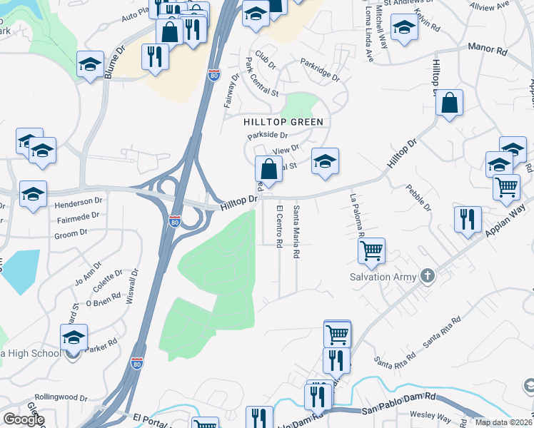 map of restaurants, bars, coffee shops, grocery stores, and more near 760 Alhambra Road in El Sobrante