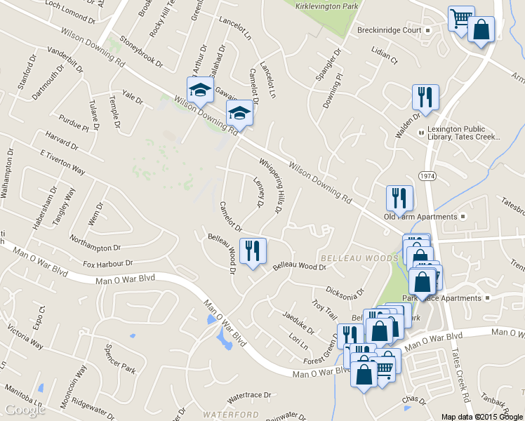 map of restaurants, bars, coffee shops, grocery stores, and more near 453 Lenney Dr in Lexington