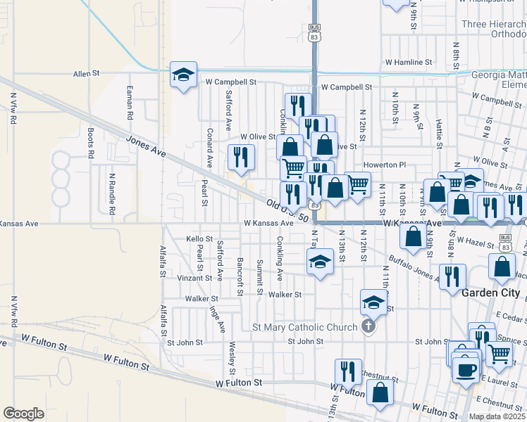map of restaurants, bars, coffee shops, grocery stores, and more near 1102-1198 Summit Street in Garden City