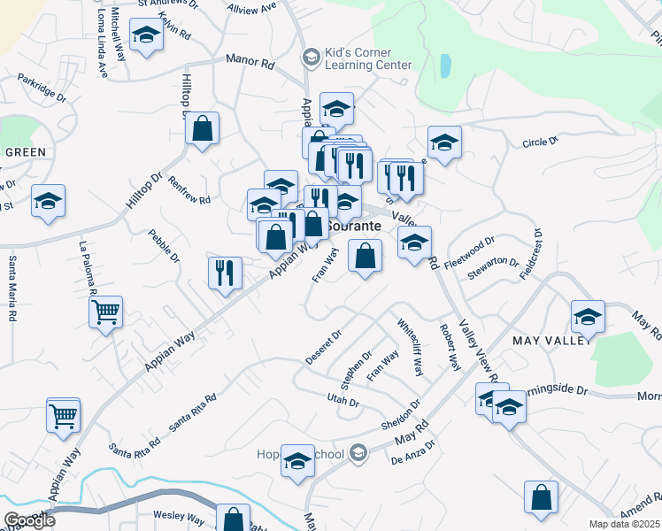 map of restaurants, bars, coffee shops, grocery stores, and more near 4155 Fran Way in Richmond
