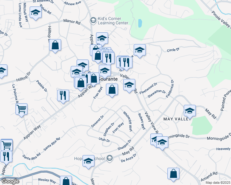 map of restaurants, bars, coffee shops, grocery stores, and more near 318 Joan Vista Street in El Sobrante