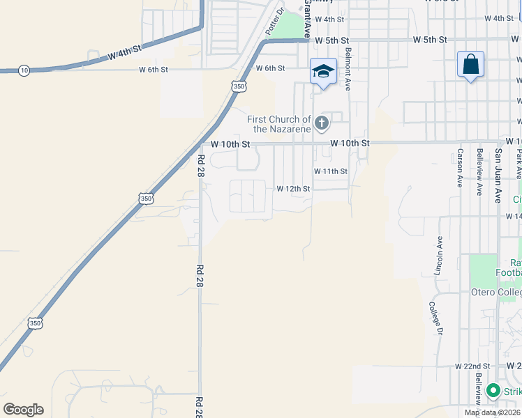 map of restaurants, bars, coffee shops, grocery stores, and more near 1416 West Sunrise Drive in La Junta