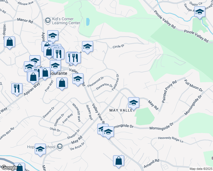 map of restaurants, bars, coffee shops, grocery stores, and more near 3440 Stewarton Drive in Richmond