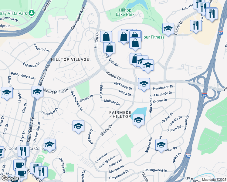 map of restaurants, bars, coffee shops, grocery stores, and more near 2932 Gilma Drive in Richmond