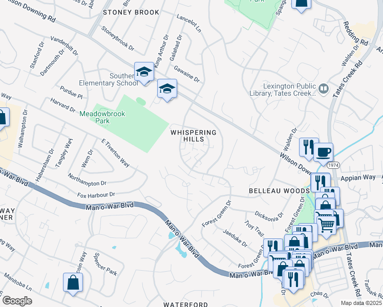 map of restaurants, bars, coffee shops, grocery stores, and more near 3724 Hacker Court in Lexington