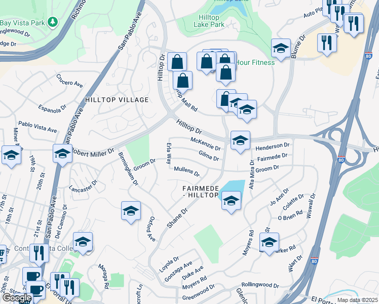 map of restaurants, bars, coffee shops, grocery stores, and more near 2932 Gilma Drive in Richmond
