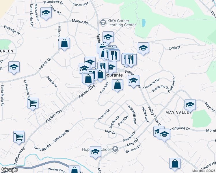 map of restaurants, bars, coffee shops, grocery stores, and more near 3135 Serene Court in Richmond