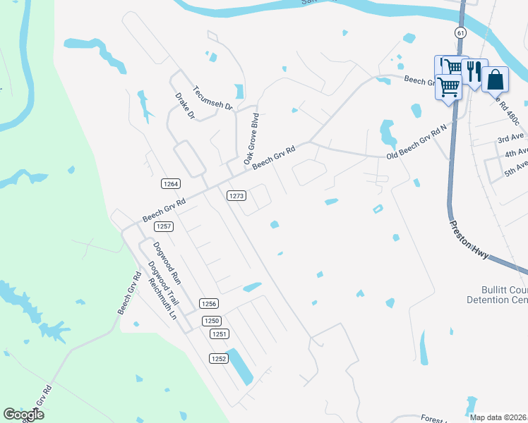 map of restaurants, bars, coffee shops, grocery stores, and more near 273 Dustin Way in Shepherdsville
