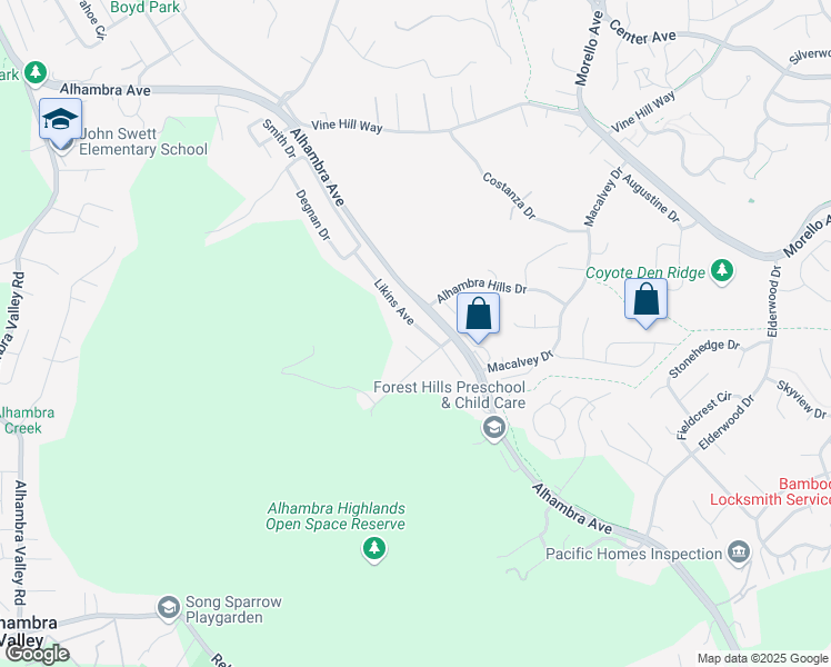 map of restaurants, bars, coffee shops, grocery stores, and more near 5644 Likins Avenue in Martinez