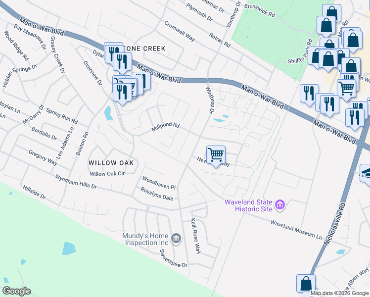 map of restaurants, bars, coffee shops, grocery stores, and more near 3753 Mossbridge Way in Lexington