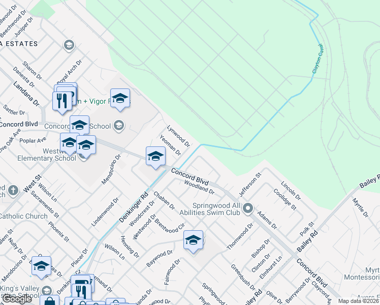 map of restaurants, bars, coffee shops, grocery stores, and more near 4436 Crestwood Circle in Concord