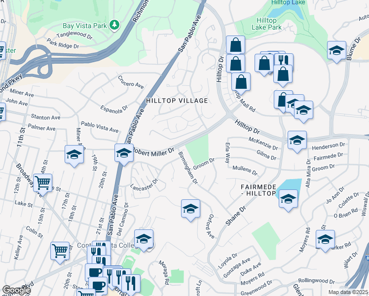 map of restaurants, bars, coffee shops, grocery stores, and more near 3142 Birmingham Drive in Richmond