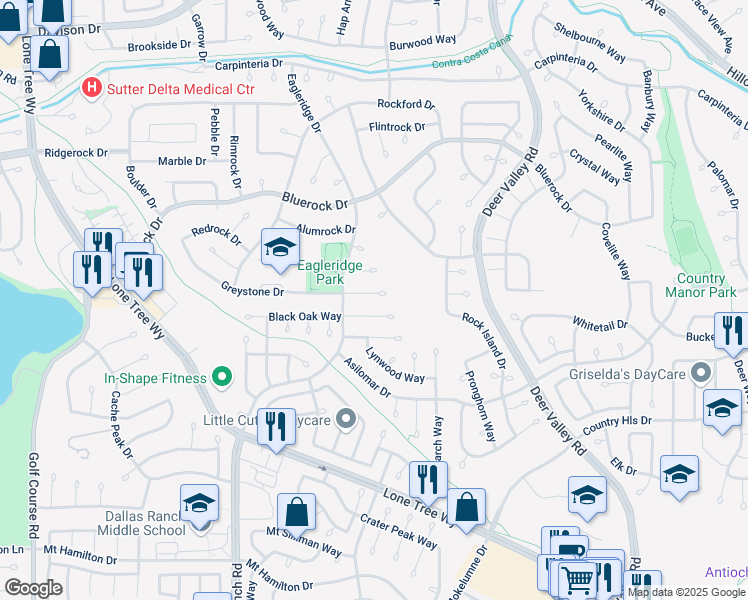 map of restaurants, bars, coffee shops, grocery stores, and more near 820 Greystone Court in Antioch