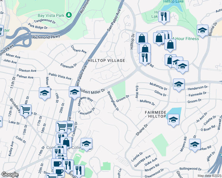 map of restaurants, bars, coffee shops, grocery stores, and more near 3164 Birmingham Drive in Richmond