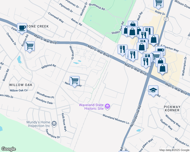 map of restaurants, bars, coffee shops, grocery stores, and more near 407 Newbury Way in Lexington