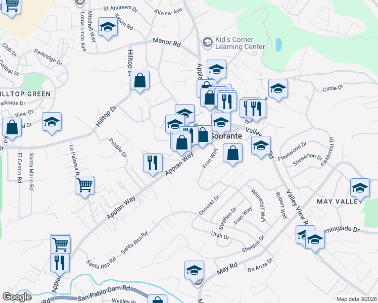 map of restaurants, bars, coffee shops, grocery stores, and more near 4955 Appian Way in El Sobrante