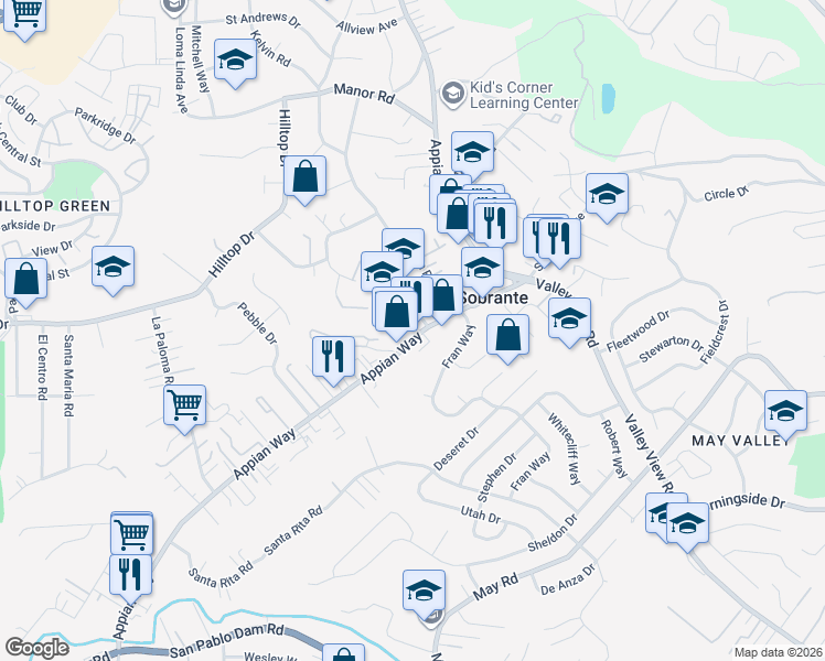 map of restaurants, bars, coffee shops, grocery stores, and more near 4955 Appian Way in El Sobrante