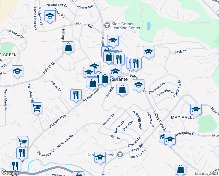 map of restaurants, bars, coffee shops, grocery stores, and more near 4140 Fran Way in Richmond