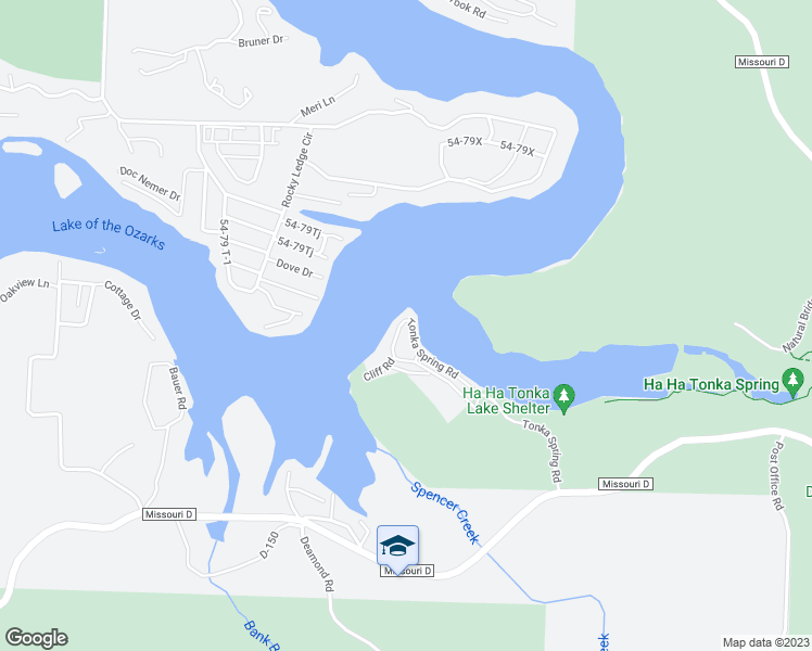 map of restaurants, bars, coffee shops, grocery stores, and more near 476 Tonka Spring Road in Camdenton