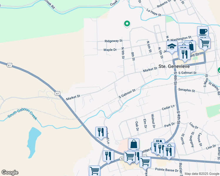 map of restaurants, bars, coffee shops, grocery stores, and more near 175 South 10th Street in Ste. Genevieve