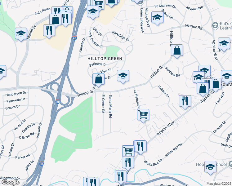 map of restaurants, bars, coffee shops, grocery stores, and more near 749 El Patio Road in El Sobrante