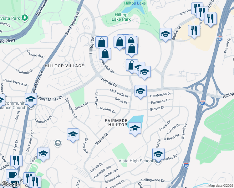 map of restaurants, bars, coffee shops, grocery stores, and more near 2956 McKenzie Drive in Richmond
