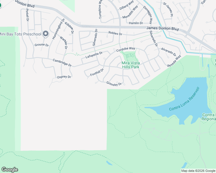 map of restaurants, bars, coffee shops, grocery stores, and more near 2429 Grimsby Drive in Antioch