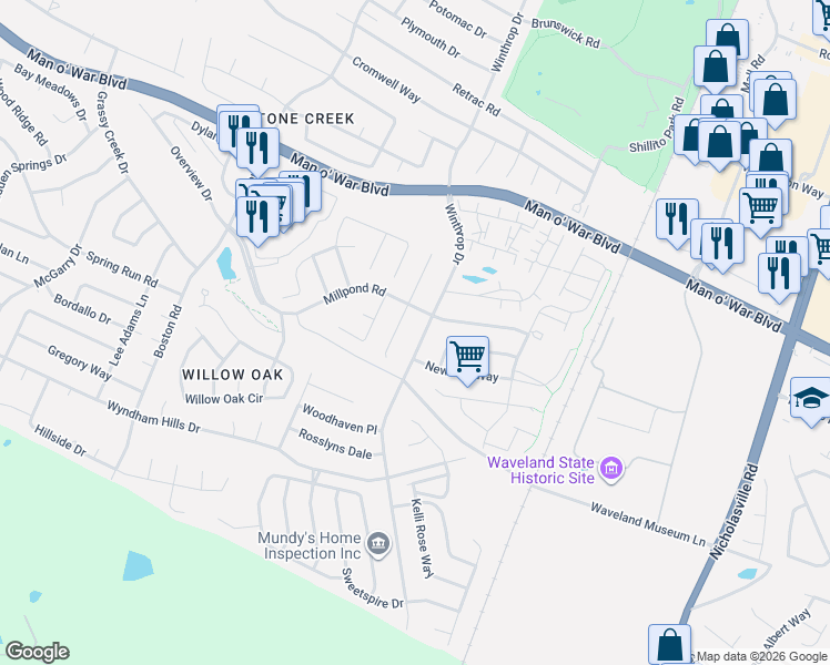 map of restaurants, bars, coffee shops, grocery stores, and more near 3736 Winthrop Drive in Lexington