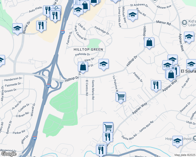 map of restaurants, bars, coffee shops, grocery stores, and more near 799 El Patio Road in El Sobrante