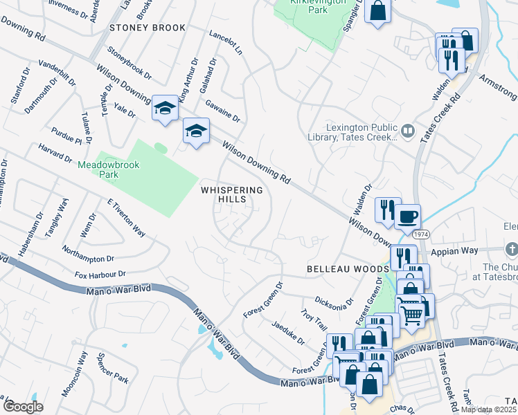 map of restaurants, bars, coffee shops, grocery stores, and more near 429 Lenney Drive in Lexington