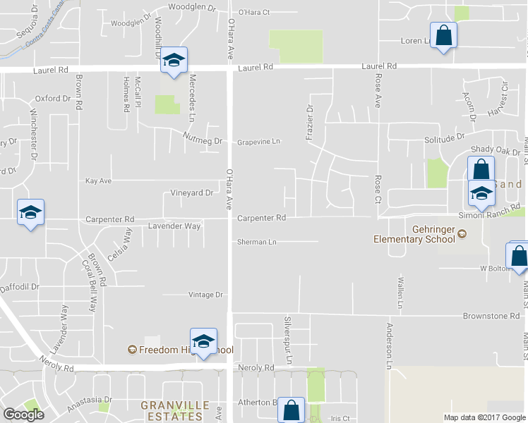 map of restaurants, bars, coffee shops, grocery stores, and more near 918 Carpenter Road in Oakley