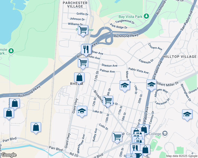 map of restaurants, bars, coffee shops, grocery stores, and more near 1119 Stonington Avenue in San Pablo