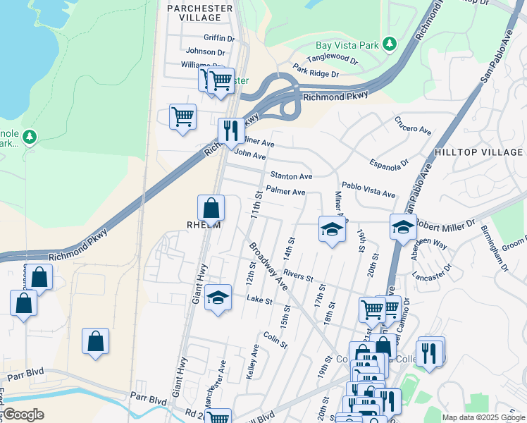 map of restaurants, bars, coffee shops, grocery stores, and more near 1119 Stonington Avenue in San Pablo