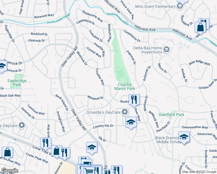 map of restaurants, bars, coffee shops, grocery stores, and more near 2500 Bugle Way in Antioch
